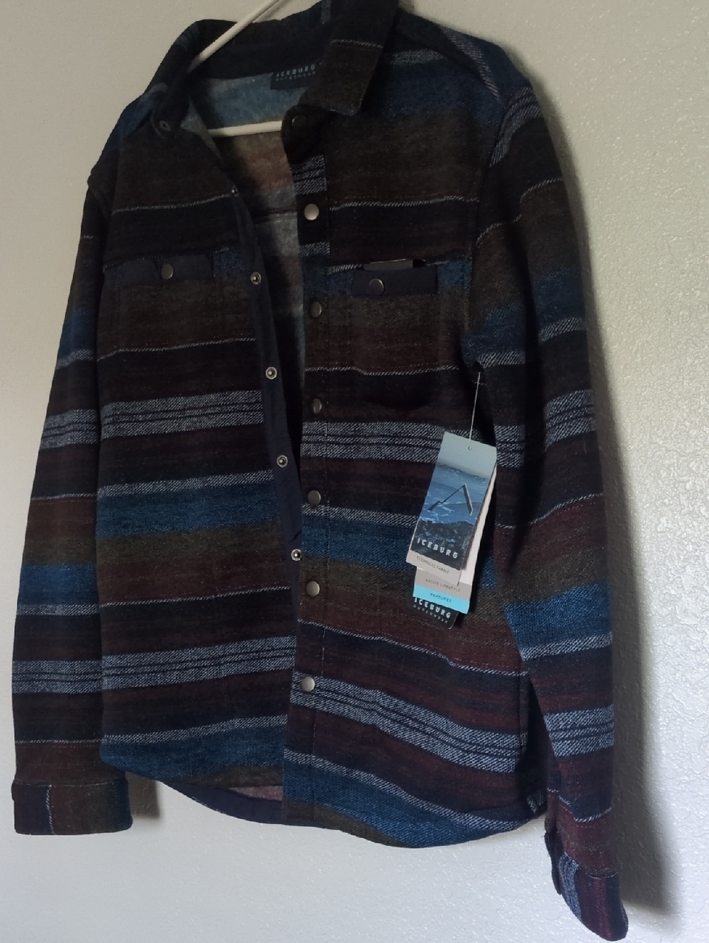 Iceburg Men's Small Striped Button-Up4 Pocket Jacket - Blue & Brown